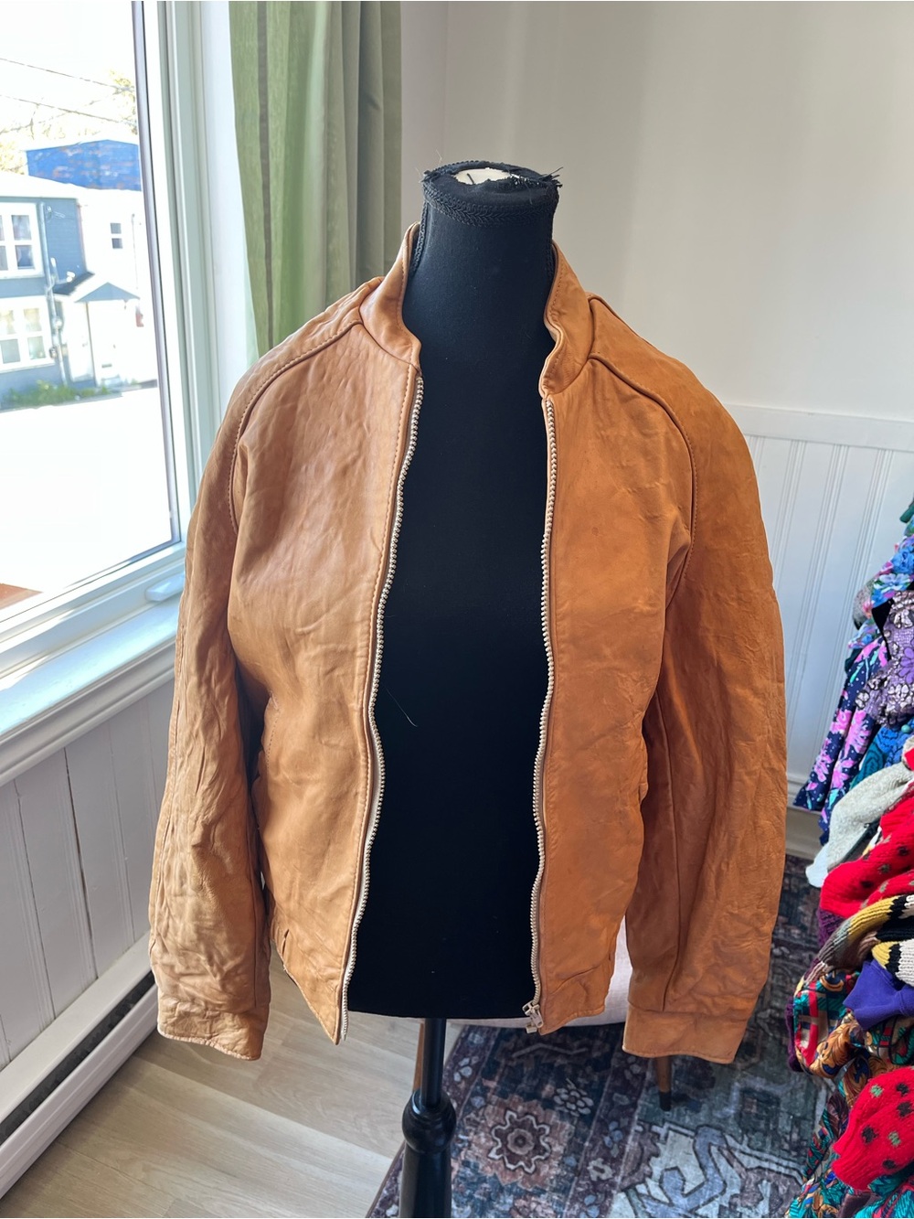 Women’s Vintage Classic Brown Leather Bomber Jacket Size S - Picture 2 of 10